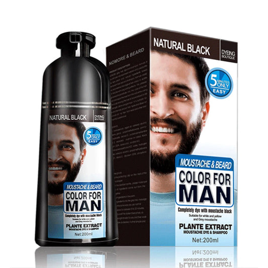 200ml Men's Beard Dye Shampoo  Natural Permanent Black Beard Hair Dying Shampoo Cream