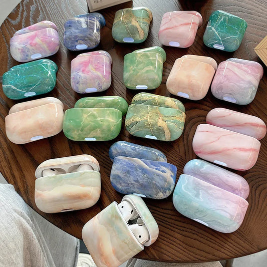 For AirPods Pro 2 Cases Luxury Marble Hard PC Glossy Earphone Case