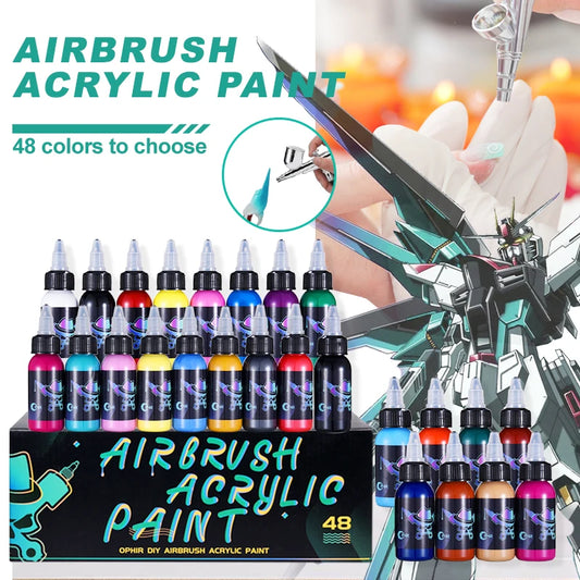 OPHIR Airbrush Acrylic Paint for Nail Art DIY Model Shoes Leather Water Based Airbrush Paint 48 Colors