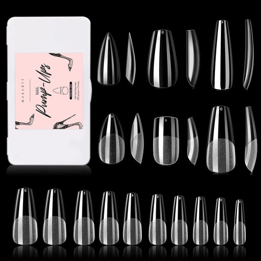 Soft Gel Full Cover Tips Kit for Soak Off Nail Extensions, 500 Pcs Clear Medium