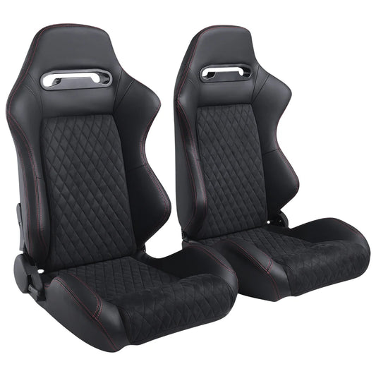 2 Pieces Racing Seats for Car High Quality PVC & Suede Double Slider Bucket Seats