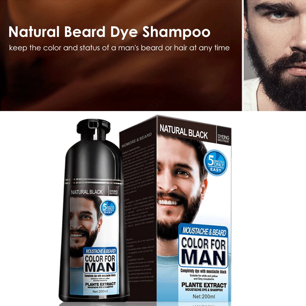 200ml Men's Beard Dye Shampoo  Natural Permanent Black Beard Hair Dying Shampoo Cream