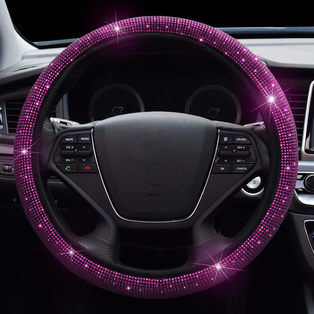 37-39cm Bling Red Diamond Car Steering Wheel Cover For Girls Women