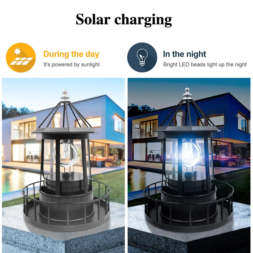 Lighthouse Solar LED Light Rotating Lamps Yard Garden