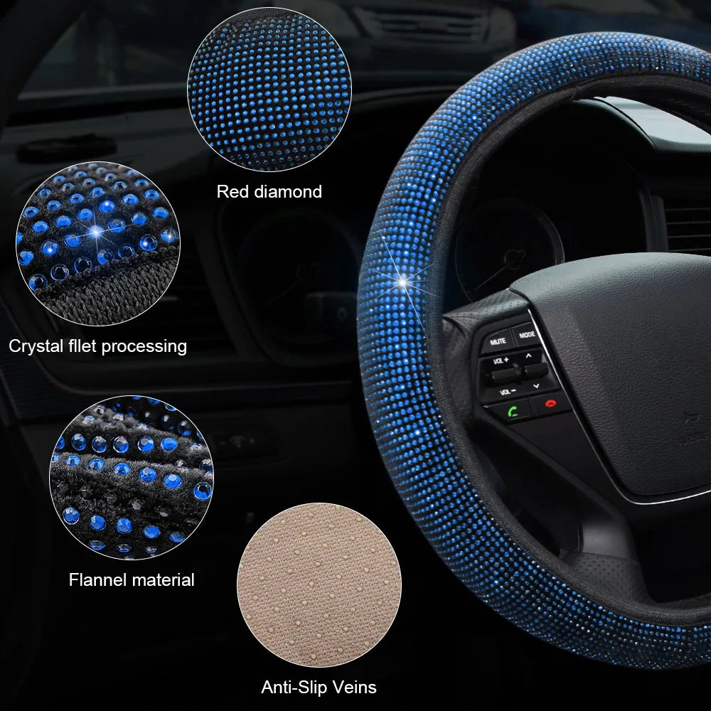 37-39cm Bling Red Diamond Car Steering Wheel Cover For Girls Women