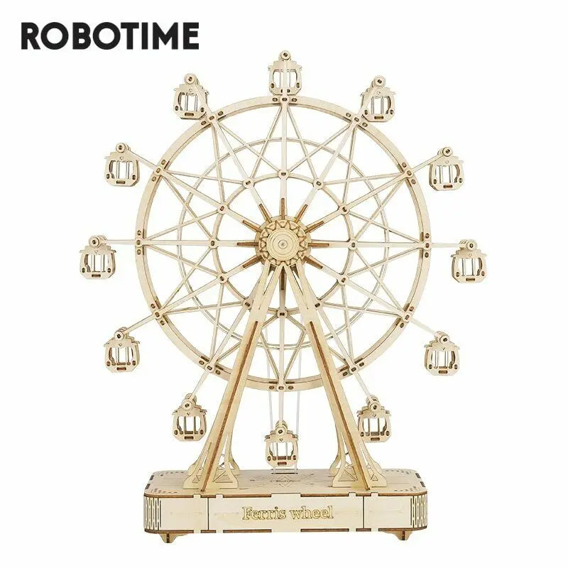 Robotime DIY Rotatable 3d Wooden Puzzle Music Box Ferris Wheel For Gifts