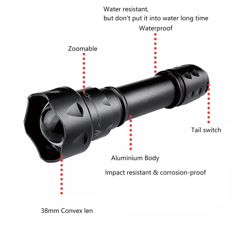 850nm IR Hunting Flashlight Zoomable Tactical LED Flashlight Infrared Radiation Night Vision