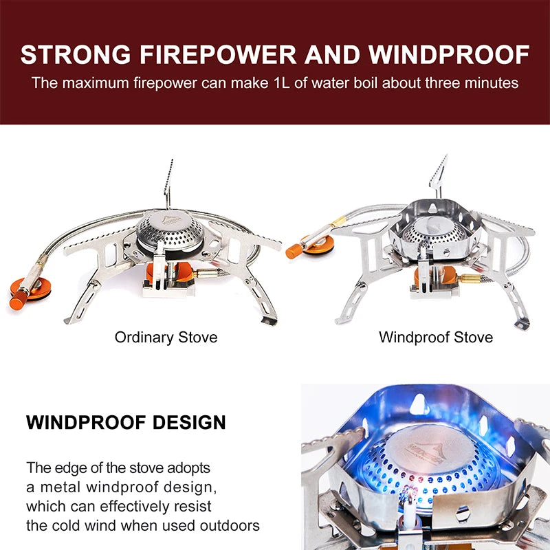 Camping Wind Proof Gas Burner Outdoor Strong Fire Stove Heater