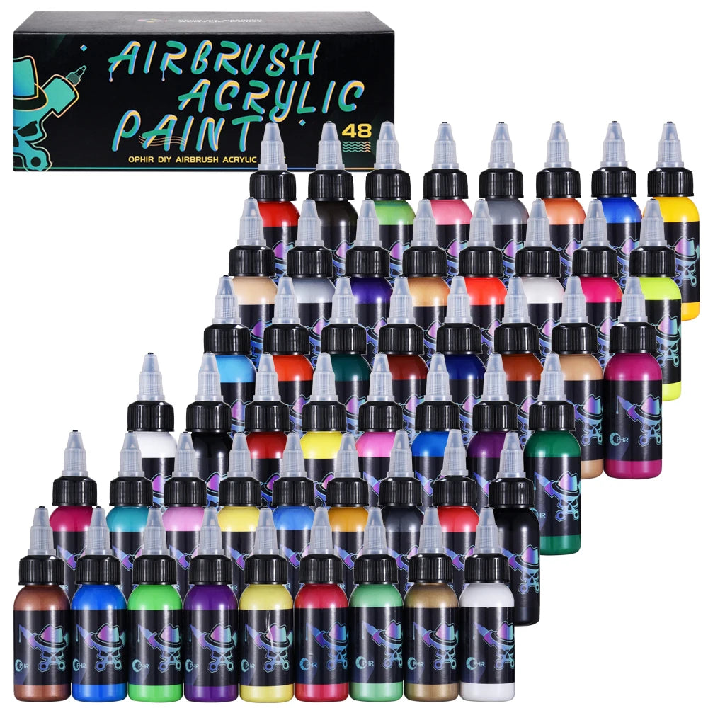 OPHIR Airbrush Acrylic Paint for Nail Art DIY Model Shoes Leather Water Based Airbrush Paint 48 Colors