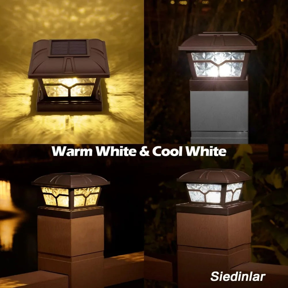 Outdoor Solar Post Lamp, 2 Color Modes 8 LEDs for 4x4 5x5 6x6 Posts Deck Fence Patio