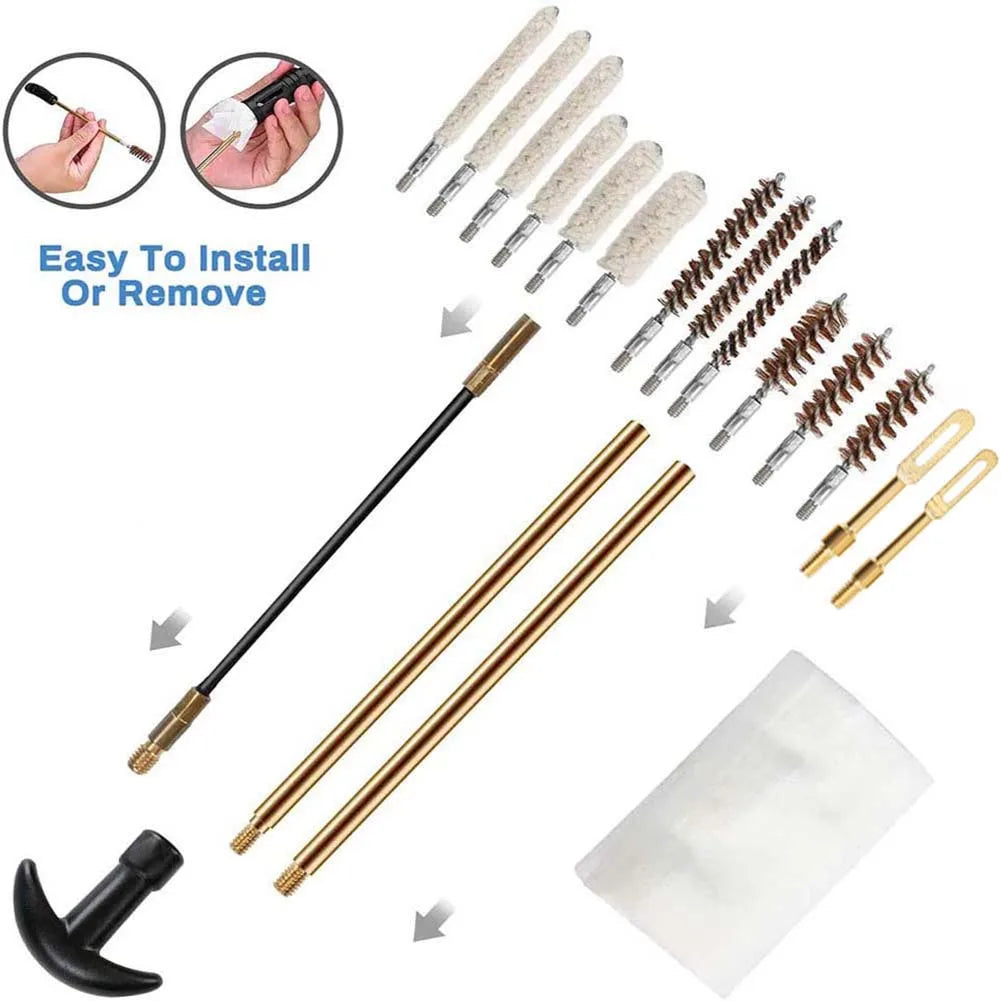 19Pcs/set Tactical Gun Barrel Cleaning Kit for Handgun Rifle Pistol Gun Brush Tool for .22/.38/9mm/.40/.45 Caliber Hunting Tool