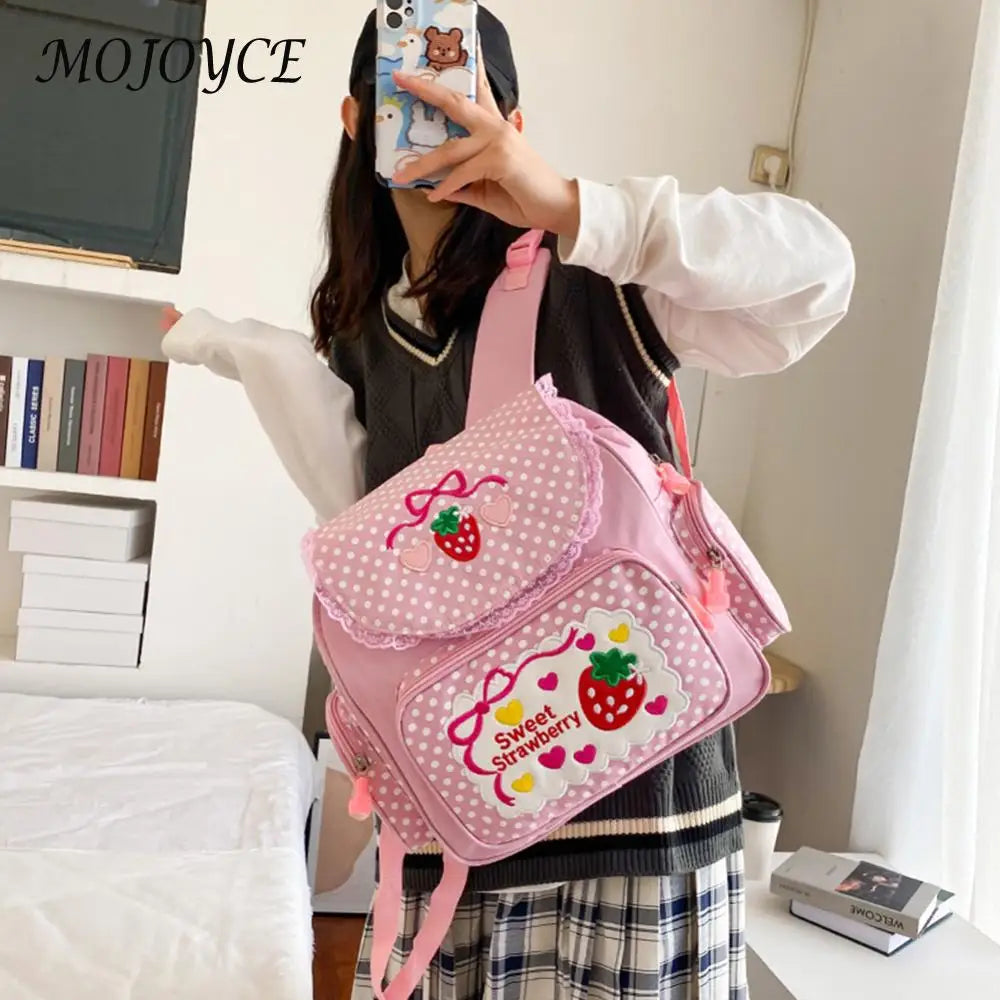 Kawaii Kids School Bag Cute Strawberry Embroidery