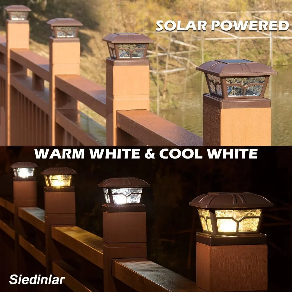 Outdoor Solar Post Lamp, 2 Color Modes 8 LEDs for 4x4 5x5 6x6 Posts Deck Fence Patio