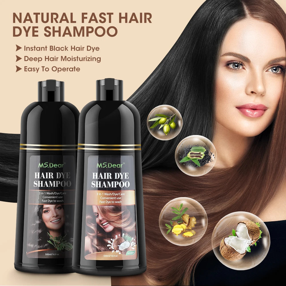 500ML Hair Dye Shampoo Natural Herbal Fast Dyeing Black Coffee Deep Moisturizing DIY