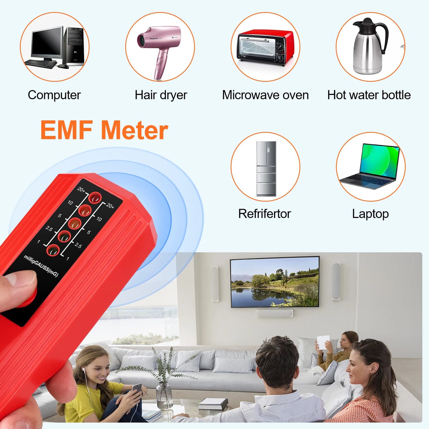 EMF Meter 5LED Gauss Meter LCD Digital Electromagnetic Field Radiation Detector