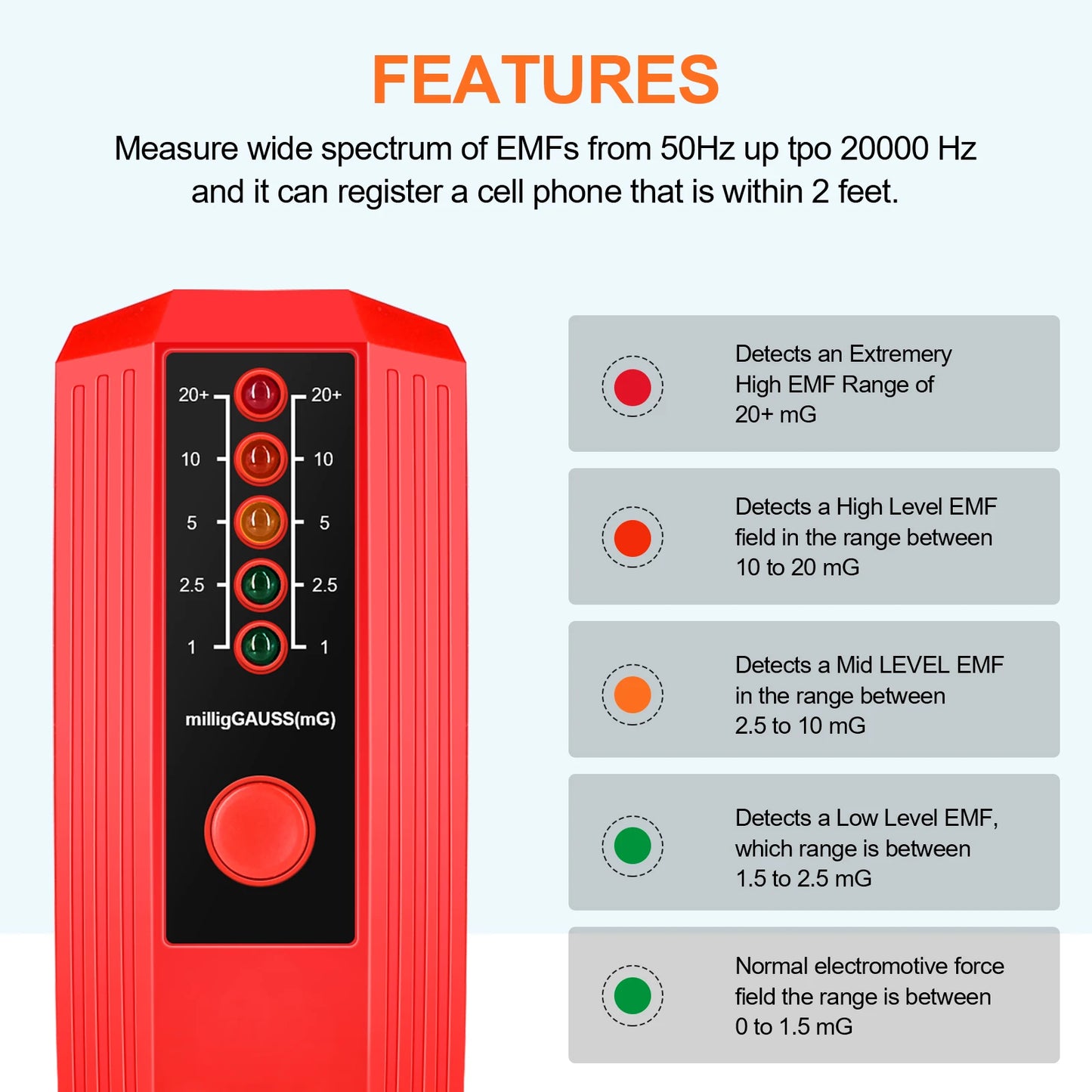 EMF Meter 5LED Gauss Meter LCD Digital Electromagnetic Field Radiation Detector