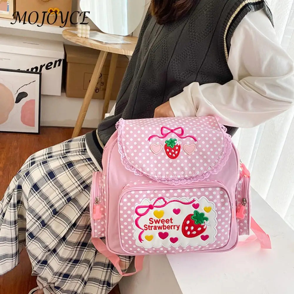 Kawaii Kids School Bag Cute Strawberry Embroidery