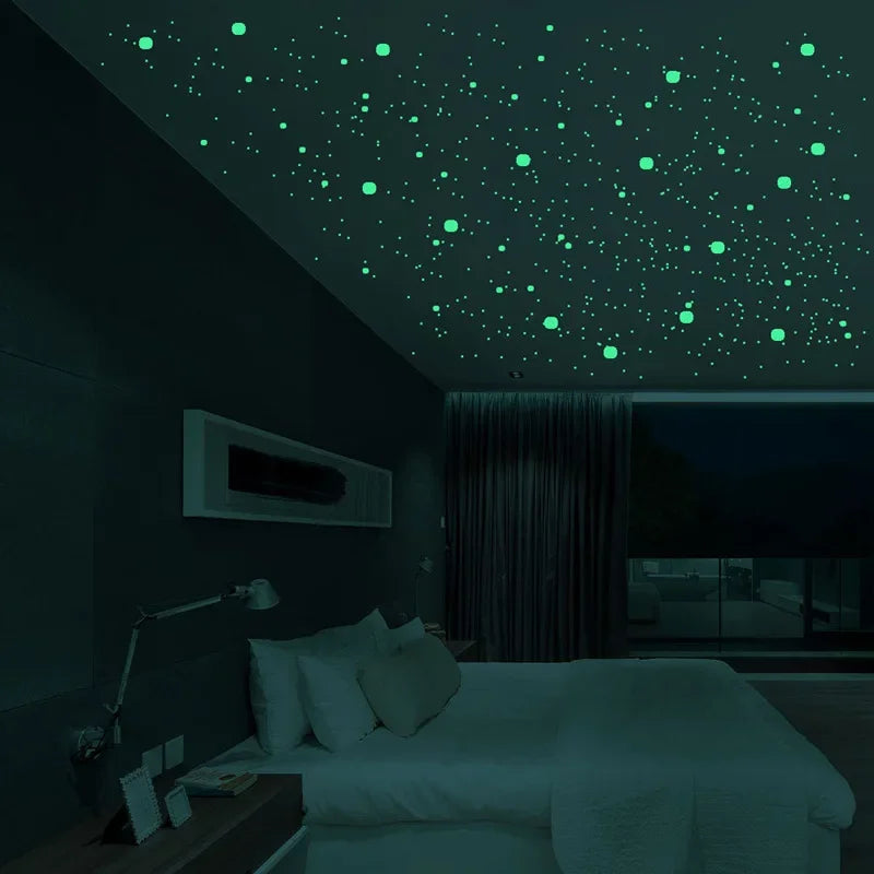 202pcs/set Luminous Small Stars and Circle Dots Wall Stickers 3D Bubble Wall Decals Glow in  Dark