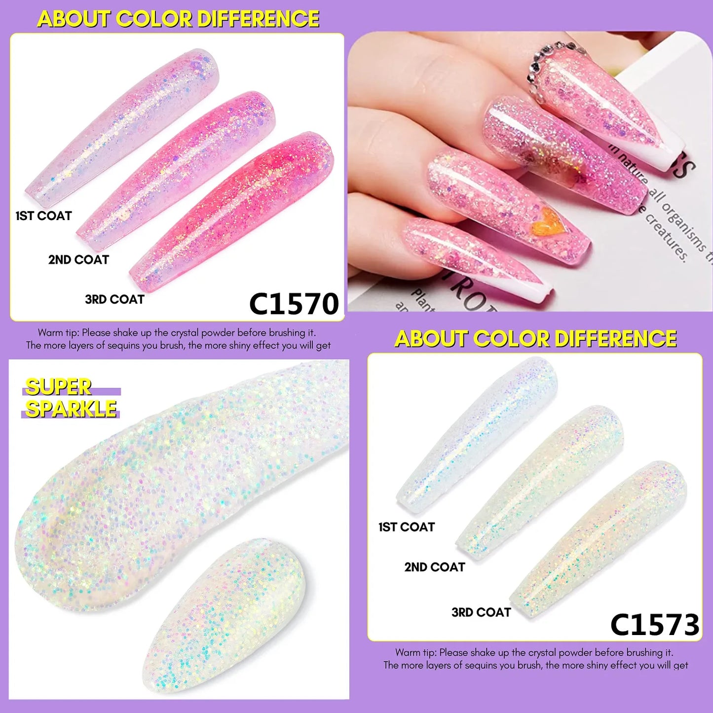 Glitter Acrylic Powder 2Oz DIY Nail Art For Beginner For Nail Extension