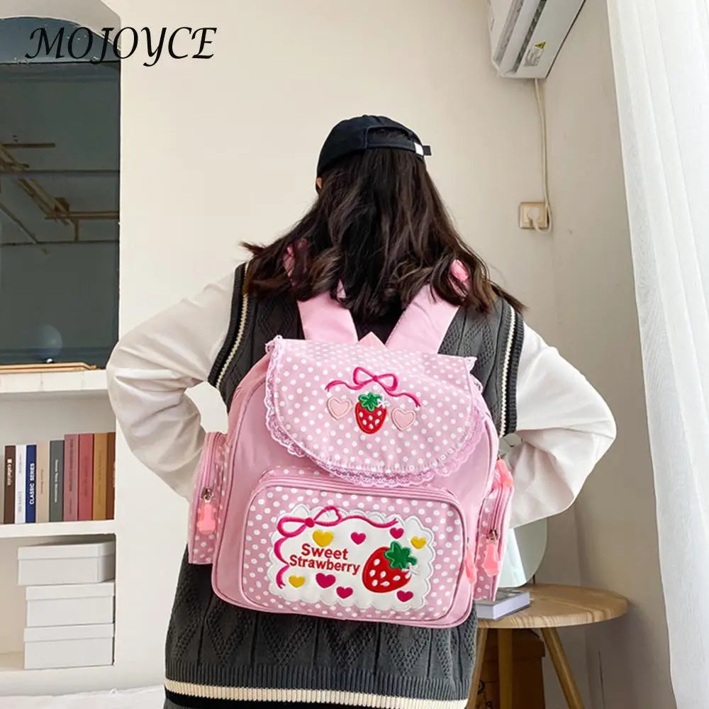 Kawaii Kids School Bag Cute Strawberry Embroidery