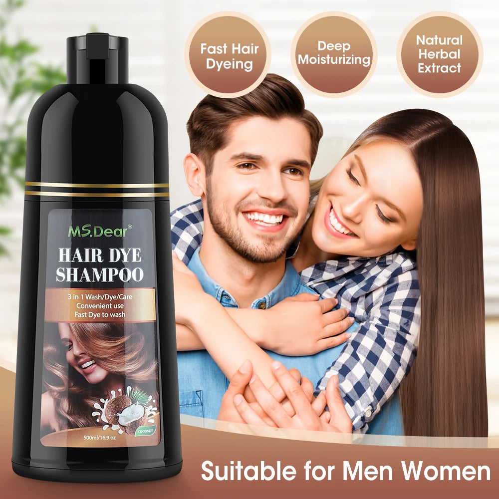 500ML Hair Dye Shampoo Natural Herbal Fast Dyeing Black Coffee Deep Moisturizing DIY