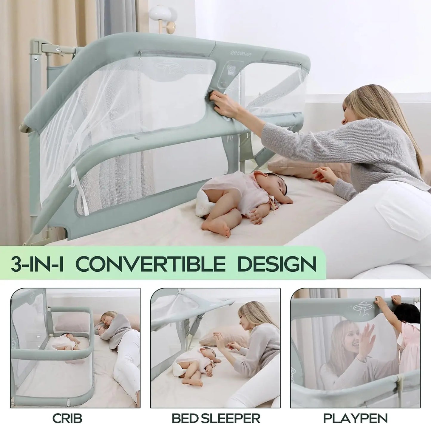 3 In 1 Baby Bed Guardrail Crib For Infants Bed Barrier Safety Rail Fence