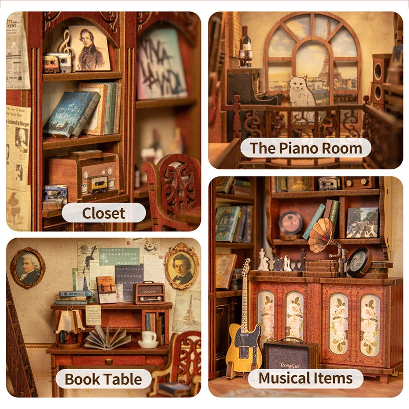 CUTEBEE Puzzle 3D DIY Book Nook Kit with Touch Light