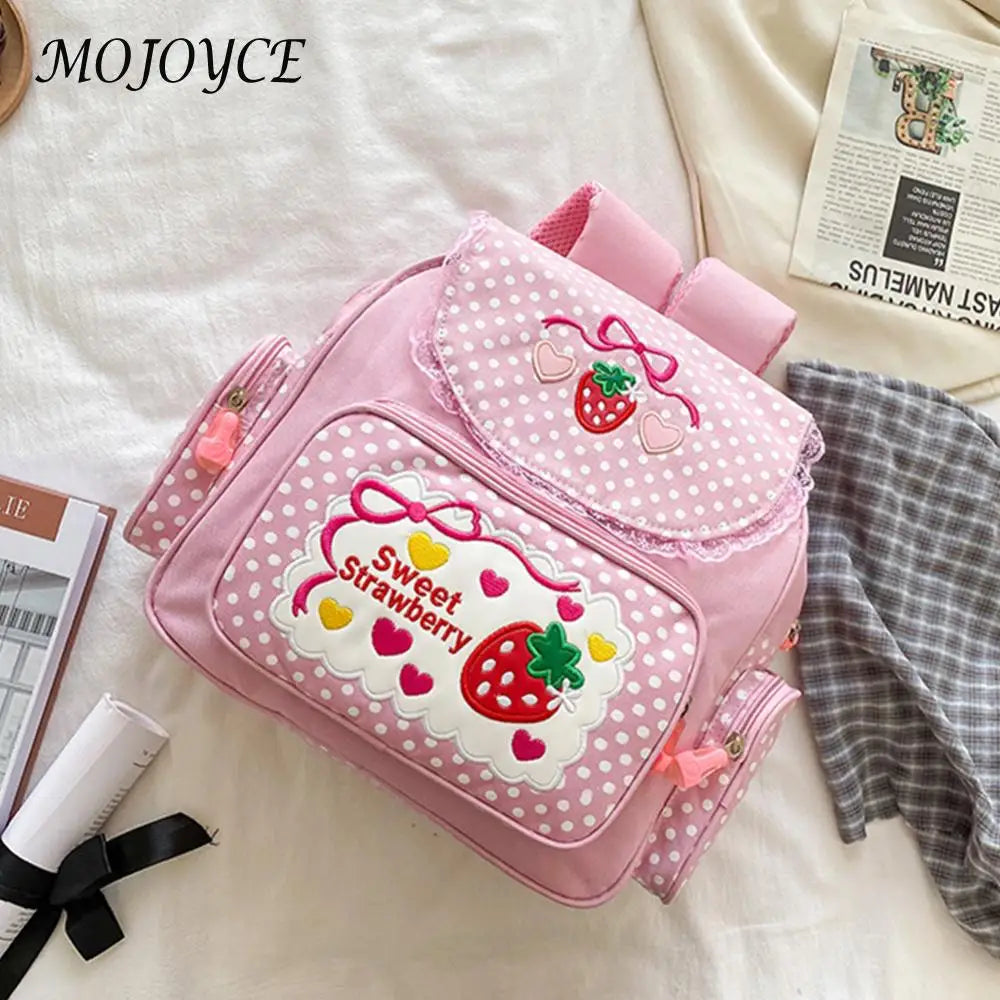 Kawaii Kids School Bag Cute Strawberry Embroidery