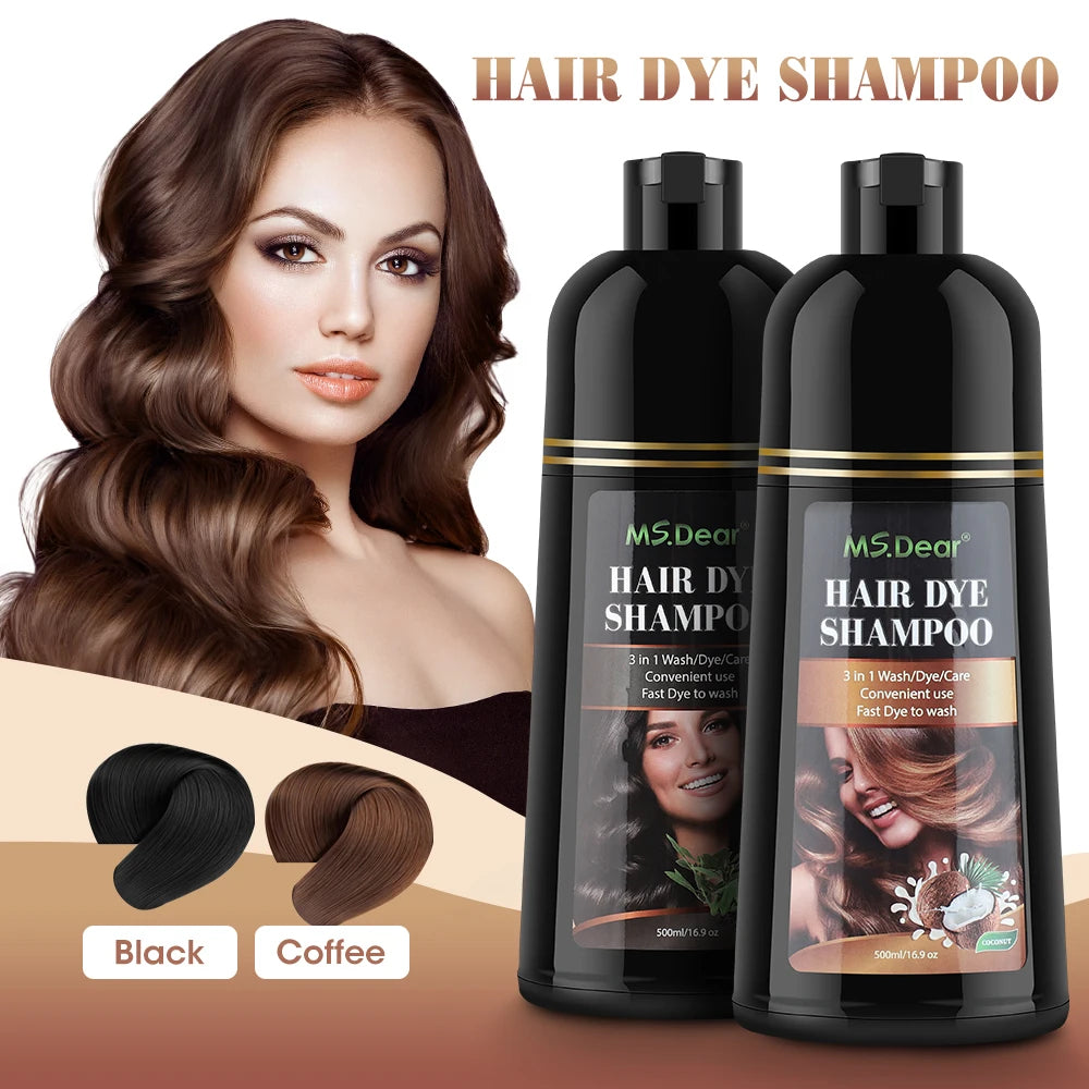 500ML Hair Dye Shampoo Natural Herbal Fast Dyeing Black Coffee Deep Moisturizing DIY